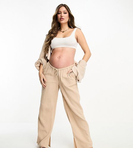 Maternity - Pantalon à enfiler en gaze de coton - Taupe - Asos Design - Modalova