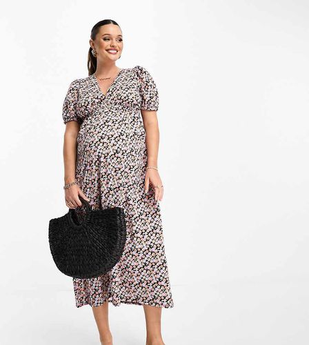 ASOS DESIGN Maternity - Robe rétro mi-longue à petites fleurs avec taille froncée et manches volumineuses - Asos Maternity - Modalova