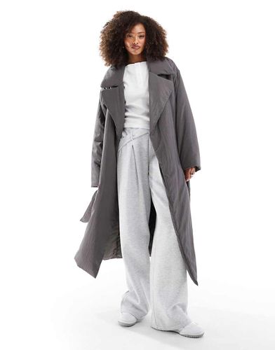 Manteau long matelassé épuré - Anthracite - Asos Design - Modalova