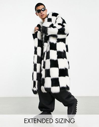 Manteau long en fausse fourrure à carreaux - Asos Design - Modalova