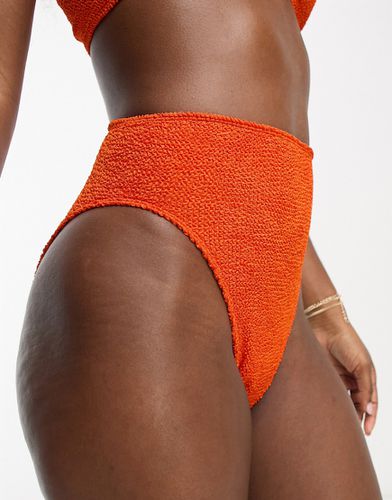 Mix & Match - Bas de bikini échancré à taille haute et effet froissé - foncé - Asos Design - Modalova
