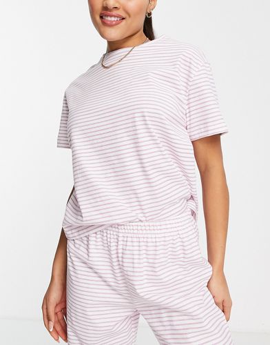 Mix & Match - T-shirt de pyjama rayé en coton - Blanc et lilas - MULTI - Asos Design - Modalova