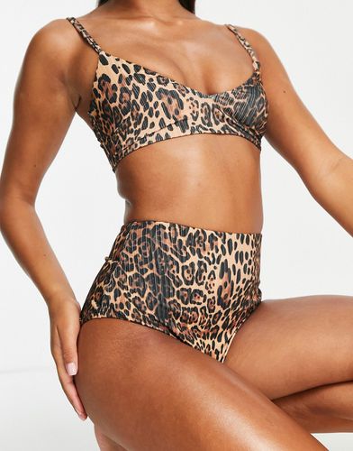 Mix and Match - Bas de bikini taille haute côtelé à imprimé léopard - Asos Design - Modalova