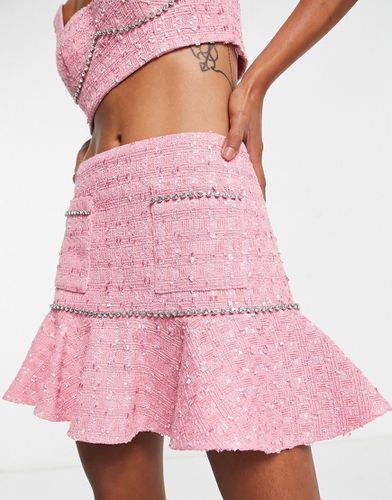 Mini-jupe d'ensemble en tissu bouclé avec détails en strass - Asos Design - Modalova