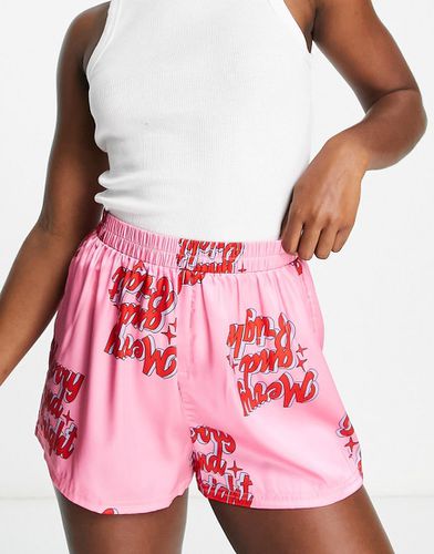 Short boxer de pyjama de Noël en satin à motif Merry and Bright » - Asos Design - Modalova