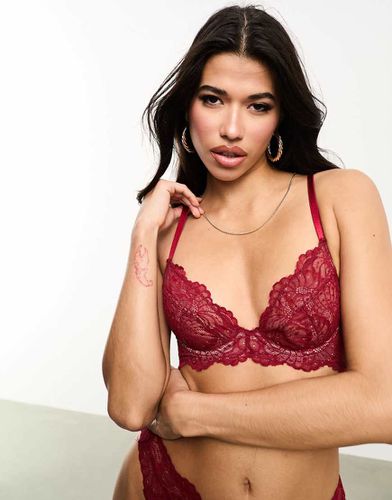 Sienna - Soutien-gorge pigeonnant à armatures en dentelle - Bordeaux - Asos Design - Modalova