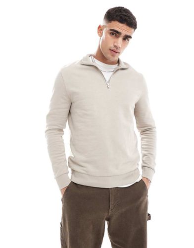 Sweat basique à col zippé - Beige - Asos Design - Modalova