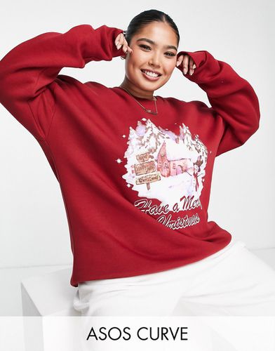 Sweat-shirt de Noël oversize avec imprimé paysage rétro - Bordeaux - Asos Design - Modalova