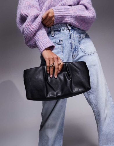 Pochette plissée en cuir à fermeture éclair sur le dessus - Asos Design - Modalova