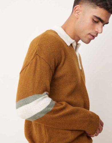 Polo de rugby décontracté en maille duveteuse avec empiècement sur les manches - Fauve - Asos Design - Modalova