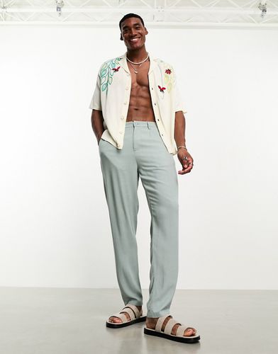 Pantalon chino fuselé en lin mélangé - Sauge - Asos Design - Modalova