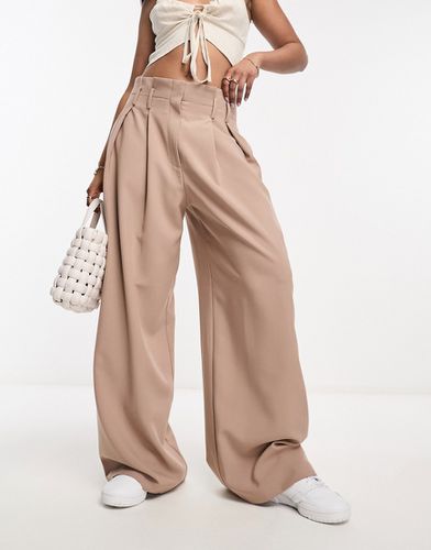 Pantalon à pINCES avec taille haute froncée et coutures apparentes - Taupe - Asos Design - Modalova