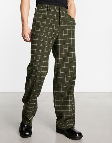 Pantalon ample habillé à taille haute en laine mélangée à carreaux - forêt - Asos Design - Modalova
