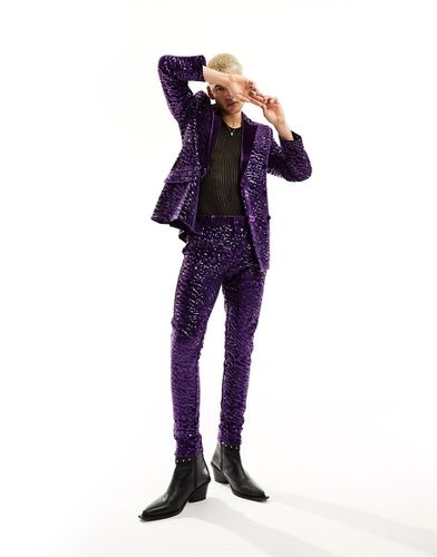 Pantalon de costume ultra skinny en velours orné de sequins - Violet - Asos Design - Modalova