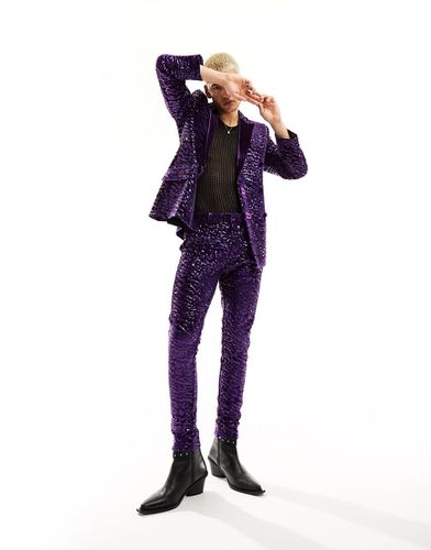 Pantalon de costume ultra skinny en velours orné de sequins - Violet - Asos Design - Modalova