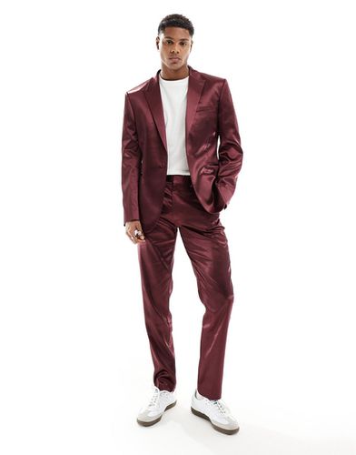 Pantalon de costume ajusté en satin - Bordeaux - Asos Design - Modalova
