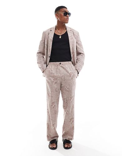 Pantalon de costume large facile à enfiler en jacquard de lin - Beige - Asos Design - Modalova