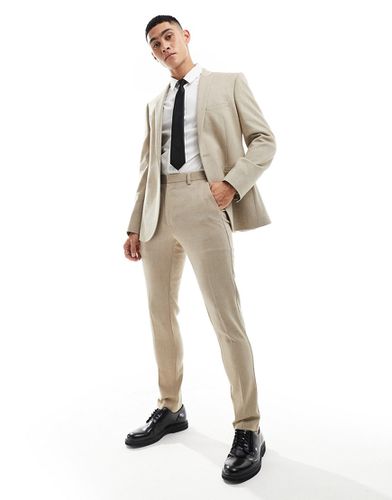 Pantalon de costume skinny en laine mélangée nattée - Camel - Asos Design - Modalova