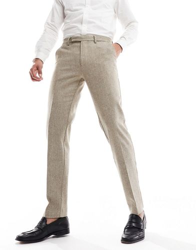 Pantalon de costume slim en laine mélangée texturée - Taupe - Asos Design - Modalova