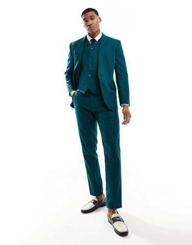 Pantalon de costume slim en lin mélangé -  sarcelle - Asos Design - Modalova