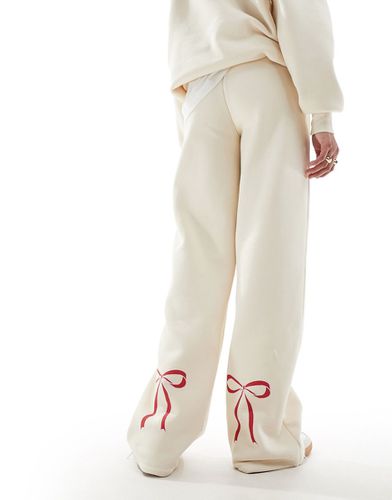Pantalon de jogging d'ensemble avec détail nauds - Crème - Asos Design - Modalova