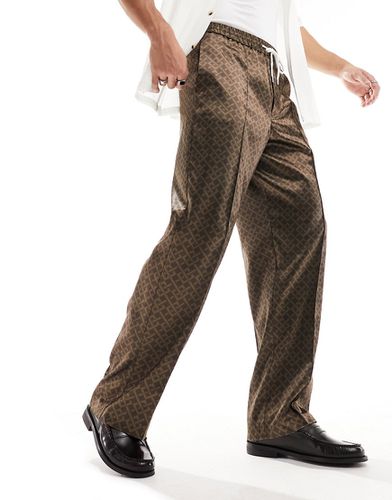 Pantalon de jogging large habillé à imprimé géométrique - Marron - Asos Design - Modalova