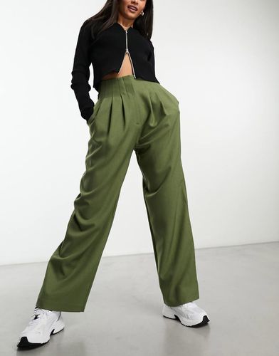 Pantalon de tailleur décontracté à taille haute et surpiqûres - Olive - Asos Design - Modalova