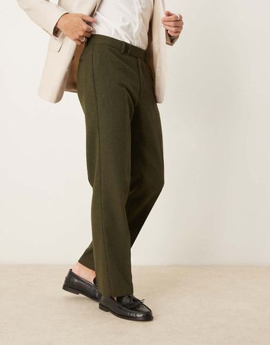 Pantalon droit élégant en laine mélangée - Sergé vert foncé - Asos Design - Modalova