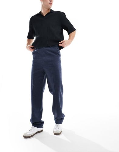 Pantalon élégant coupe droite à taille haute en laine mélangée - marine - Asos Design - Modalova