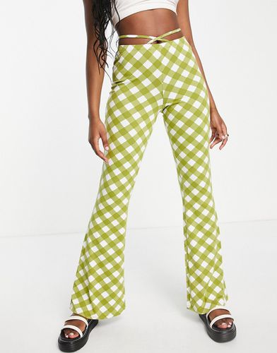 Pantalon évasé noué à la taille avec motif vichy à damier - Vert - Asos Design - Modalova