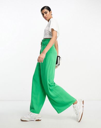 Pantalon large en lin mélangé à taille haute froncée - Asos Design - Modalova