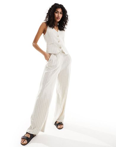 Pantalon taille haute à pinces et rayures en lin mélangé - Asos Design - Modalova