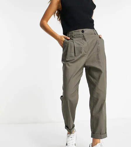 ASOS DESIGN Petite - Pantalon carotte ajusté à taille haute en lin - Kaki - Asos Petite - Modalova