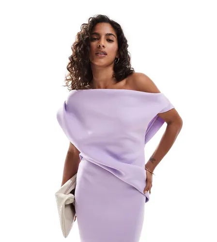 ASOS DESIGN Petite - Robe mi-longue à épaules dénudées avec corsage plissé et jupe crayon - Lilas - Asos Petite - Modalova