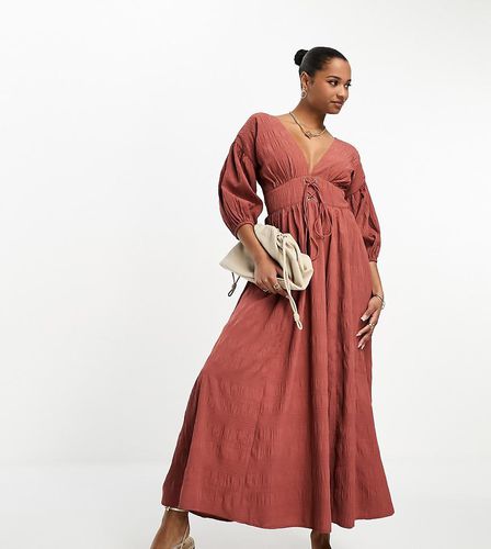 ASOS DESIGN Petite - Robe texturée mi-longue à laçage - Rouille - Asos Petite - Modalova