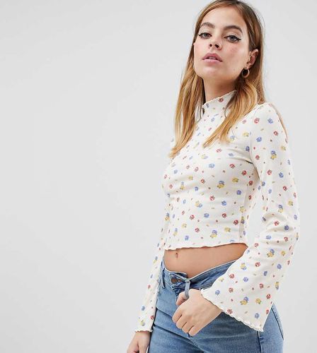 ASOS DESIGN Petite - Top côtelé avec manches larges à imprimé petites fleurs - Asos Petite - Modalova