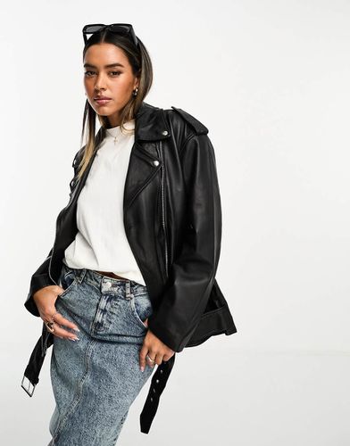 Premium - Blouson style motard épuré en cuir véritable - Asos Design - Modalova