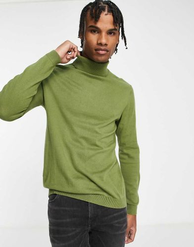 Pull col roulé en maille de coton - Kaki - Asos Design - Modalova