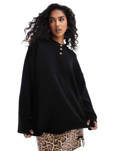 Pull en maille oversize à col tunisien et patte de boutonnage contrastée - Asos Design - Modalova