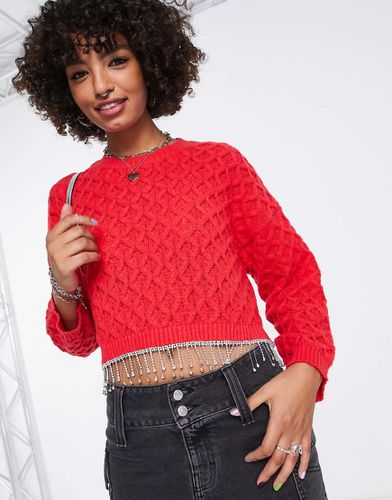 Pull en maille torsadée à ourlet fantaisie - foncé - Asos Design - Modalova