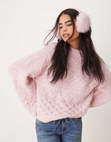 Pull en maille torsadée à poignets larges et détails effet 3D - pastel - Asos Design - Modalova