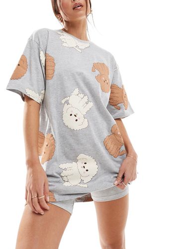 Pyjama avec t-shirt et short legging à imprimé chiens - chiné - Asos Design - Modalova