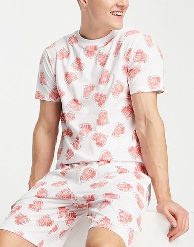 Pyjama de Saint-Valentin avec t-shirt et short à imprimé caurs - Asos Design - Modalova