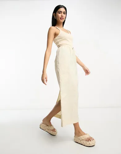 Robe 2-en-1 avec débardeur côtelé à encolure dégagée et jupe cargo mi-longue - Camel - Asos Design - Modalova