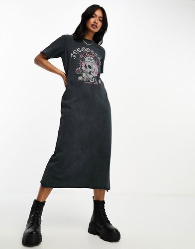Robe t-shirt mi-longue à imprimé tête de mort - Anthracite délavé - Asos Design - Modalova