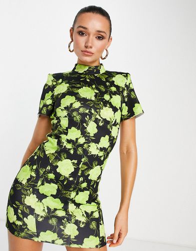 Robe t-shirt courte à col montant - Vert citron fleuri - Asos Design - Modalova
