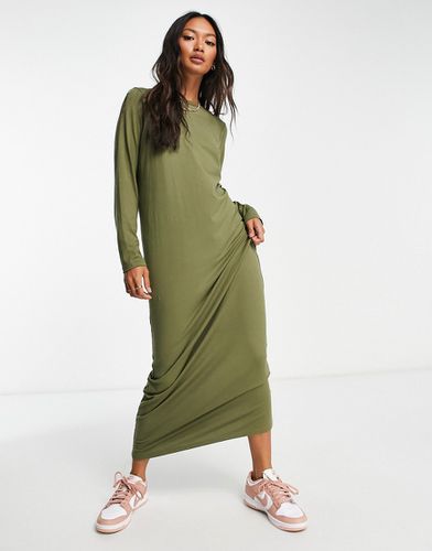 Robe t-shirt longue à manches longues - Kaki - Asos Design - Modalova