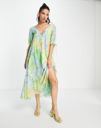 Robe trapèze longue à imprimé fleuri style années 70 - Vert - Asos Design - Modalova