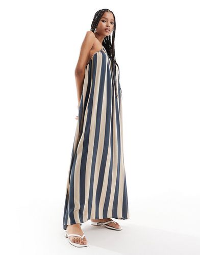 Robe trapèze longue en viscose à rayures - Bleu marine et beige - Asos Design - Modalova