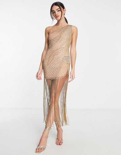Robe asymétrique courte en tulle ornée de strass sur l'ensemble - Doré - Asos Design - Modalova